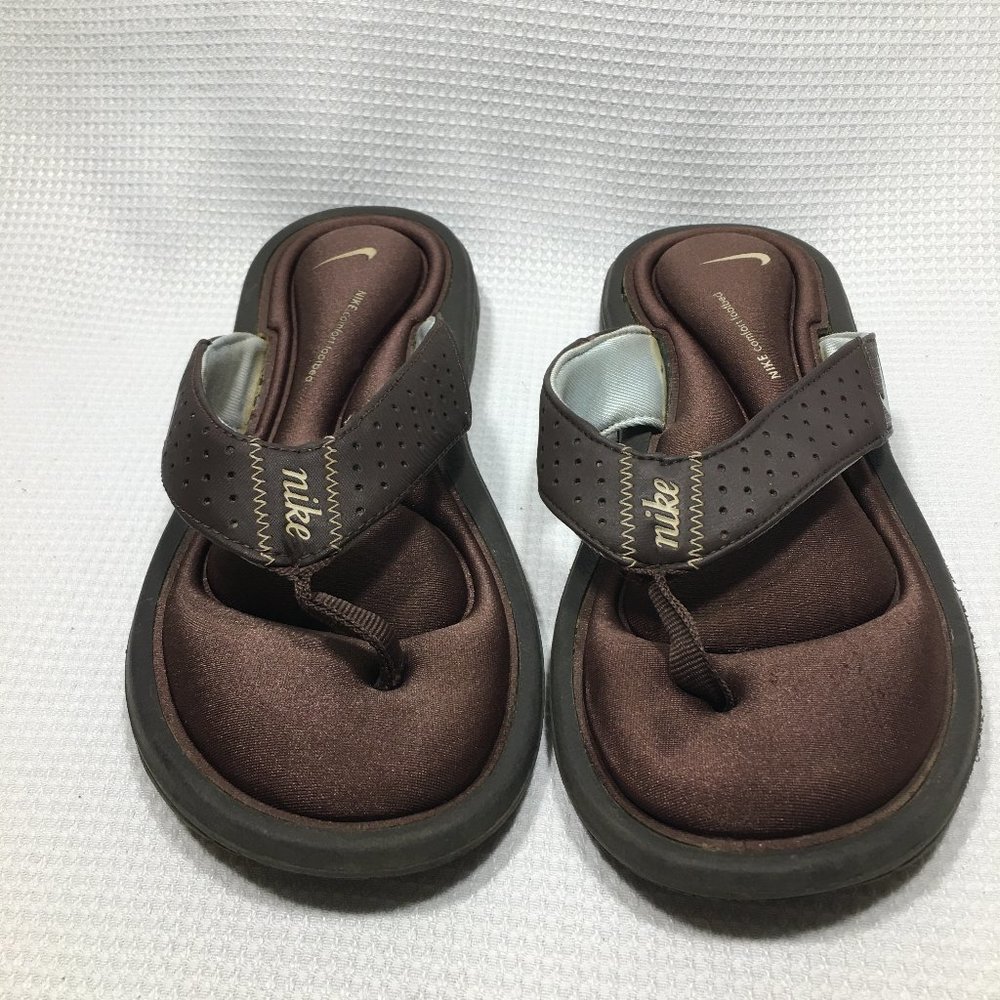 Nike Thong Sandals Kids Size W5 Brown Cushioned Flip Flop Style